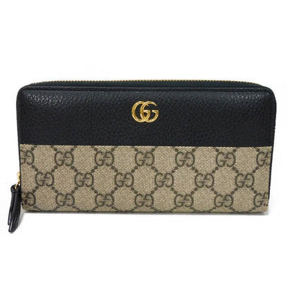 GUCCI Long Wallet Purse 456117 17WAG 1283 GG Supreme canvas (polyurethane finish) x calf leather beige Current Black Zip Around GG Marmont Double G Bicolor Zip Around Wallet Women(Unisex) Used Authentic