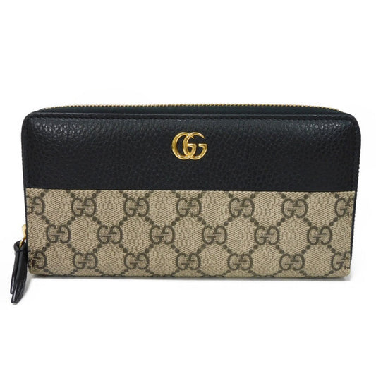 GUCCI Long Wallet Purse 456117 17WAG 1283 GG Supreme canvas (polyurethane finish) x calf leather beige Current Black Zip Around GG Marmont Double G Bicolor Zip Around Wallet Women(Unisex) Used Authentic