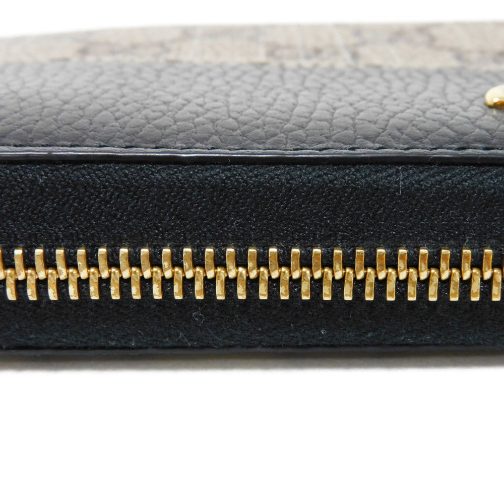 GUCCI Long Wallet Purse 456117 17WAG 1283 GG Supreme canvas (polyurethane finish) x calf leather beige Current Black Zip Around GG Marmont Double G Bicolor Zip Around Wallet Women(Unisex) Used Authentic
