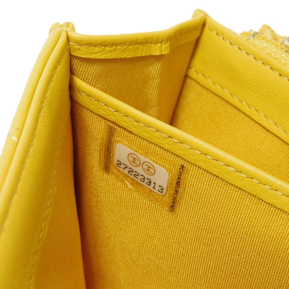 CHANEL Long Wallet Purse A80286 lambskin yellow COCO Mark Quilted Lambskin 27 Series Matrasse Boy Chanel Long Flap Wallet unisex(Unisex) Used Authentic