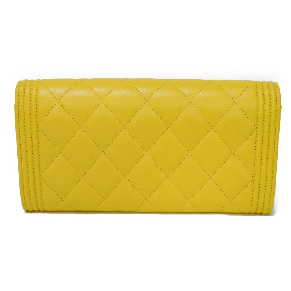 CHANEL Long Wallet Purse A80286 lambskin yellow COCO Mark Quilted Lambskin 27 Series Matrasse Boy Chanel Long Flap Wallet unisex(Unisex) Used Authentic