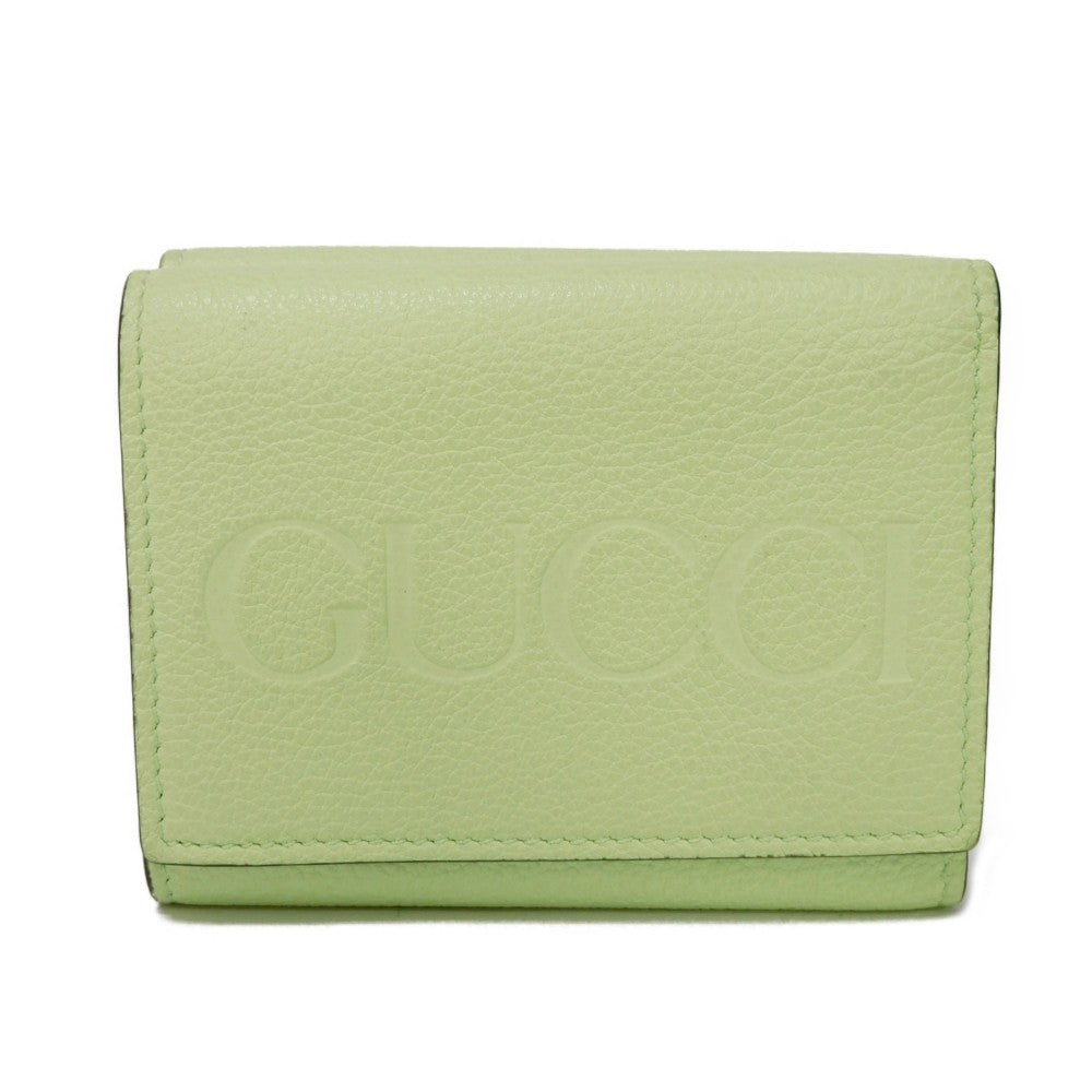 GUCCI Tri-fold wallet 731694 0E8IG 3801 Calf leather (embossed) Light green Pastel Trifold Compact Japan Exclusive embossed logo mini wallet unisex(Unisex) Used Authentic