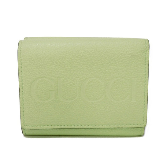 GUCCI Tri-fold wallet 731694 0E8IG 3801 Calf leather (embossed) Light green Pastel Trifold Compact Japan Exclusive embossed logo mini wallet unisex(Unisex) Used Authentic