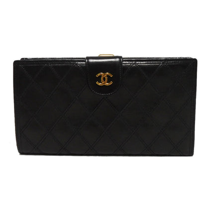 CHANEL Long Wallet Purse A47152 Calfskin black Double stitch Bicolor Long Flap Wallet
