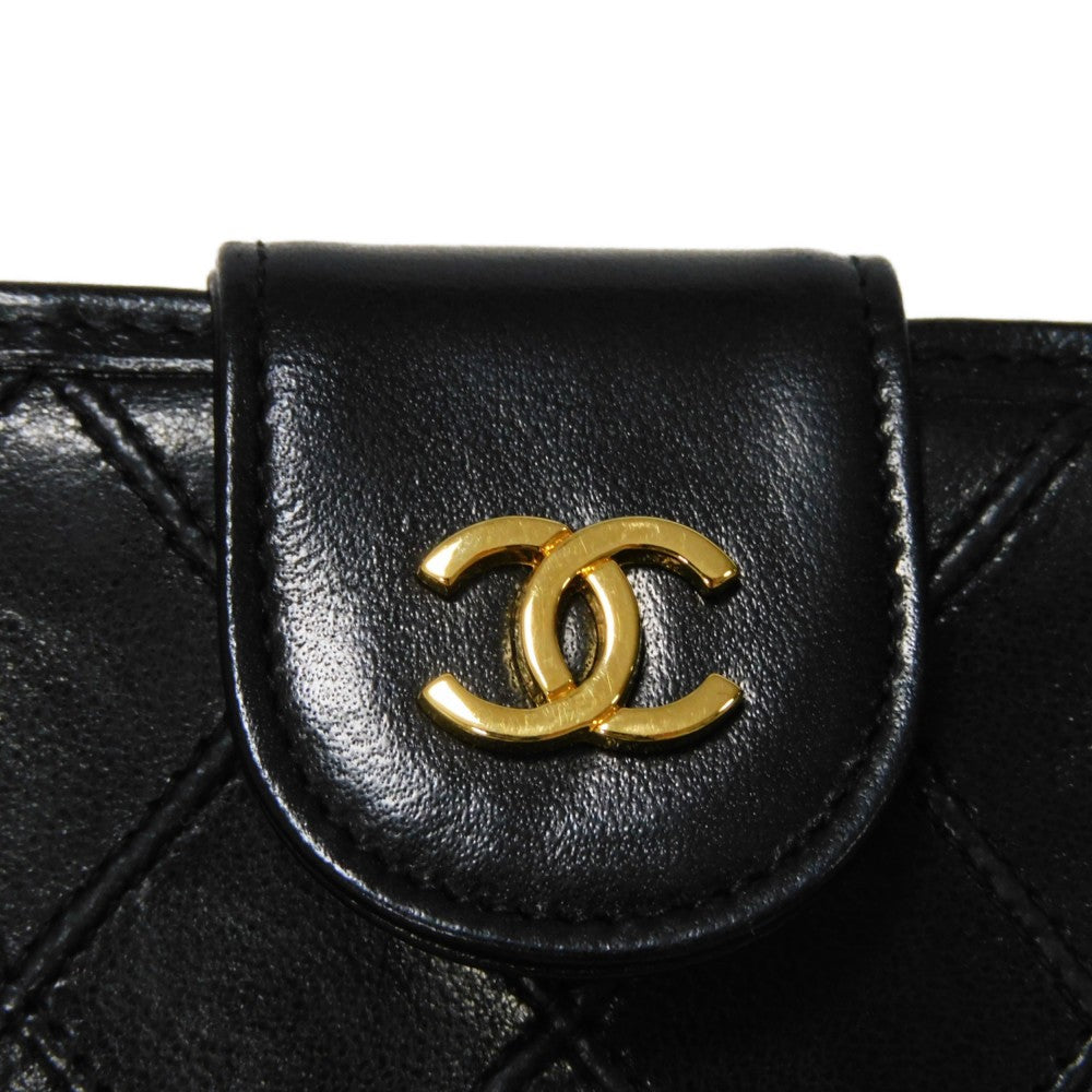 CHANEL Long Wallet Purse A47152 Calfskin black Double stitch Bicolor Long Flap Wallet