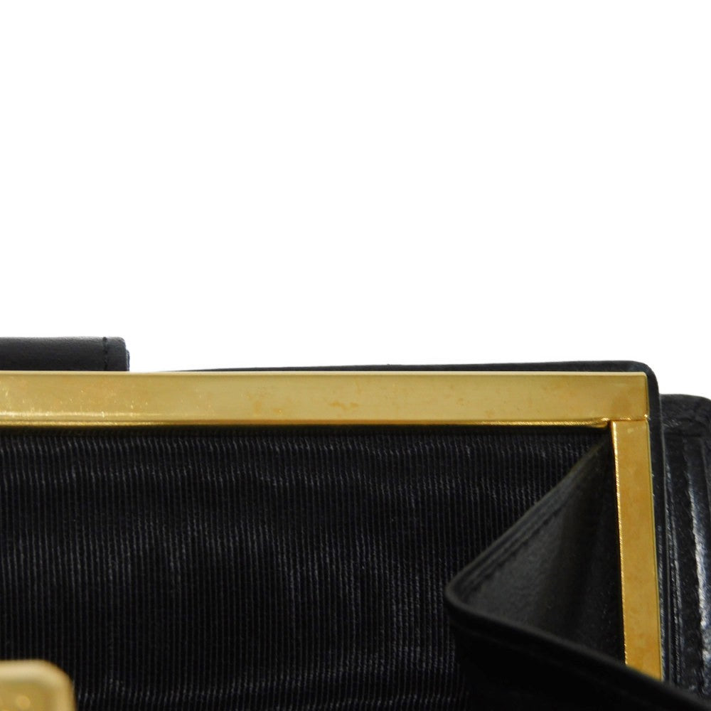 CHANEL Long Wallet Purse A47152 Calfskin black Double stitch Bicolor Long Flap Wallet