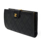 CHANEL Long Wallet Purse A47152 Calfskin black Double stitch Bicolor Long Flap Wallet