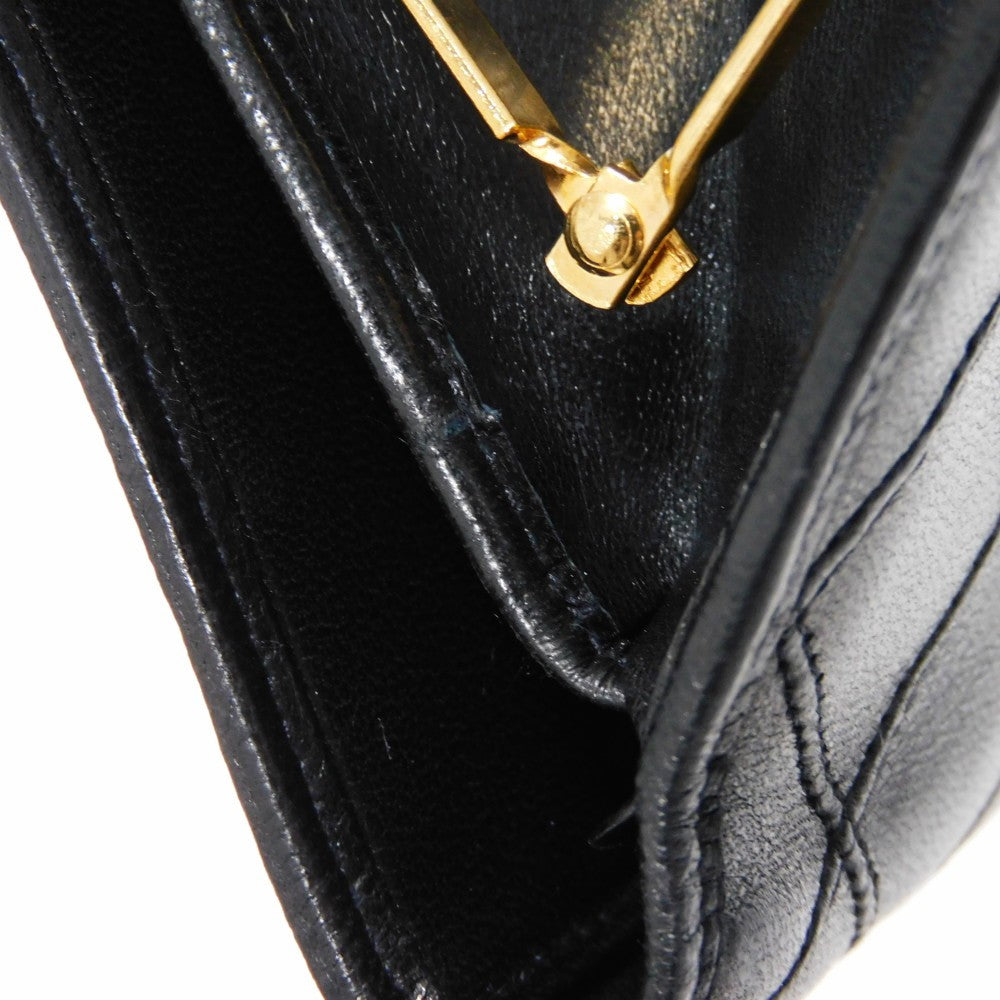 CHANEL Long Wallet Purse A47152 Calfskin black Double stitch Bicolor Long Flap Wallet