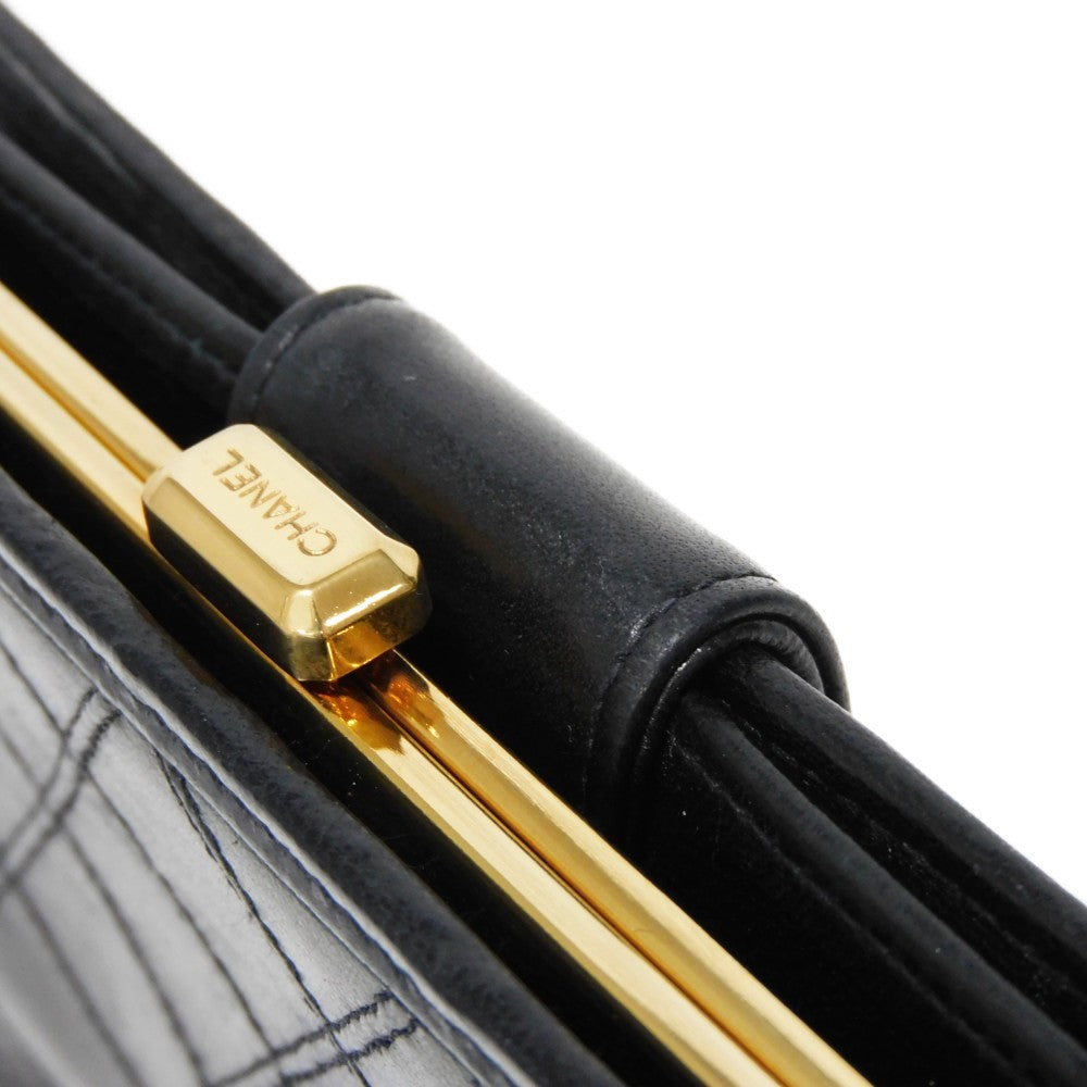 CHANEL Long Wallet Purse A47152 Calfskin black Double stitch Bicolor Long Flap Wallet