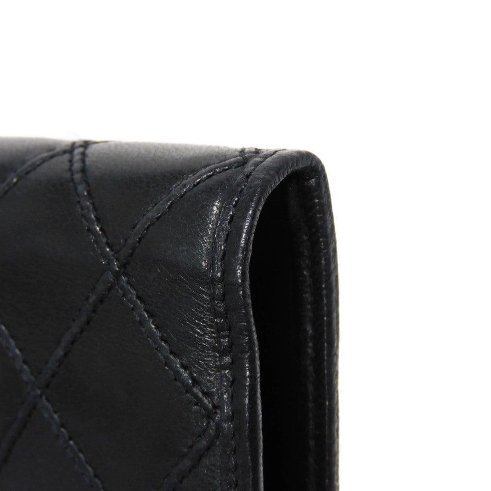 CHANEL Long Wallet Purse A47152 Calfskin black Double stitch Bicolor Long Flap Wallet