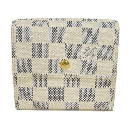 LOUIS VUITTON Tri-fold wallet N61733 Damier Azure Canvas x Grained Leather Ivory logo white gold W hook wallet Damier Azur Portefeuille Elise unisex(Unisex) Used Authentic