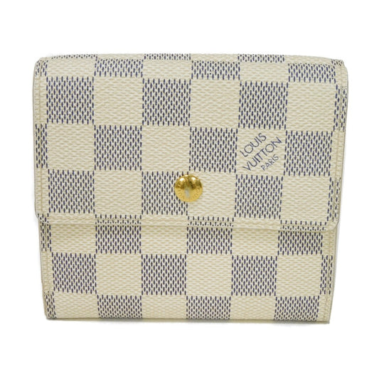 LOUIS VUITTON Tri-fold wallet N61733 Damier Azure Canvas x Grained Leather Ivory logo white gold W hook wallet Damier Azur Portefeuille Elise unisex(Unisex) Used Authentic