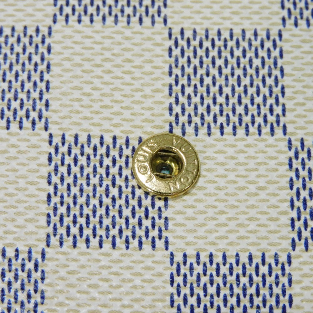LOUIS VUITTON Tri-fold wallet N61733 Damier Azure Canvas x Grained Leather Ivory logo white gold W hook wallet Damier Azur Portefeuille Elise unisex(Unisex) Used Authentic