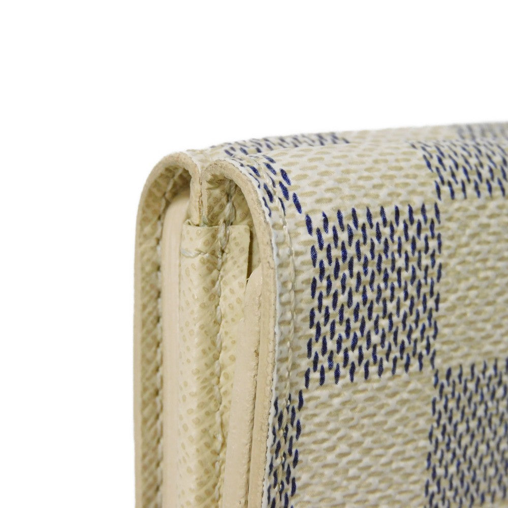 LOUIS VUITTON Tri-fold wallet N61733 Damier Azure Canvas x Grained Leather Ivory logo white gold W hook wallet Damier Azur Portefeuille Elise unisex(Unisex) Used Authentic