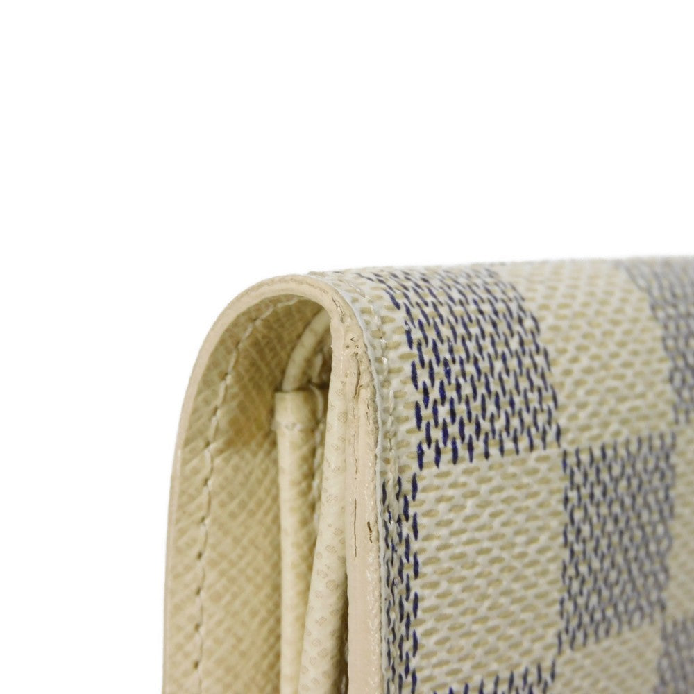 LOUIS VUITTON Tri-fold wallet N61733 Damier Azure Canvas x Grained Leather Ivory logo white gold W hook wallet Damier Azur Portefeuille Elise unisex(Unisex) Used Authentic