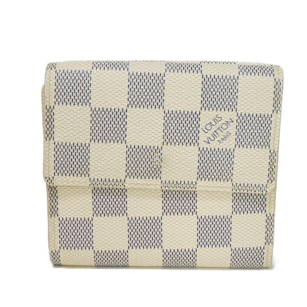 LOUIS VUITTON Tri-fold wallet N61733 Damier Azure Canvas x Grained Leather Ivory logo white gold W hook wallet Damier Azur Portefeuille Elise unisex(Unisex) Used Authentic