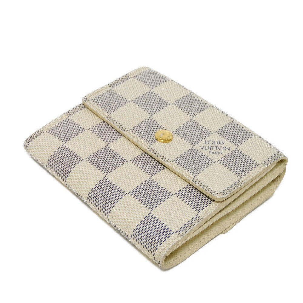 LOUIS VUITTON Tri-fold wallet N61733 Damier Azure Canvas x Grained Leather Ivory logo white gold W hook wallet Damier Azur Portefeuille Elise unisex(Unisex) Used Authentic