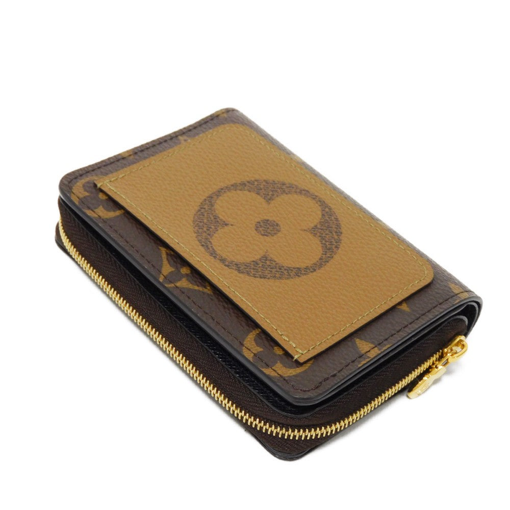 LOUIS VUITTON Bifold Wallet M81461 Monogram Reverse Canvas x Grained Leather Brown x black Current Maron Noir RFID IC chip Monogram Reverse Giant Portefeuille Lou unisex(Unisex) Used Authentic