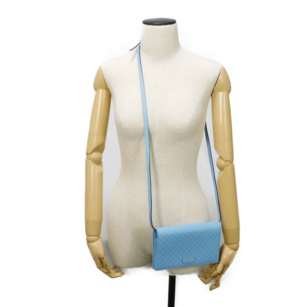 GUCCI Long Wallet Purse 466507 BMJ1G 4503 GG striped leather Light blue logo double G pastel unused Micro GG Shima Guccissima Shoulder Wallet unisex(Unisex) Used Authentic