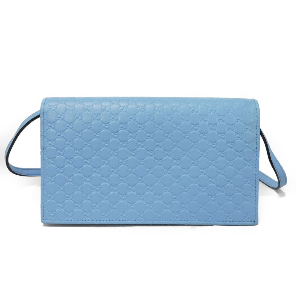 GUCCI Long Wallet Purse 466507 BMJ1G 4503 GG striped leather Light blue logo double G pastel unused Micro GG Shima Guccissima Shoulder Wallet unisex(Unisex) Used Authentic