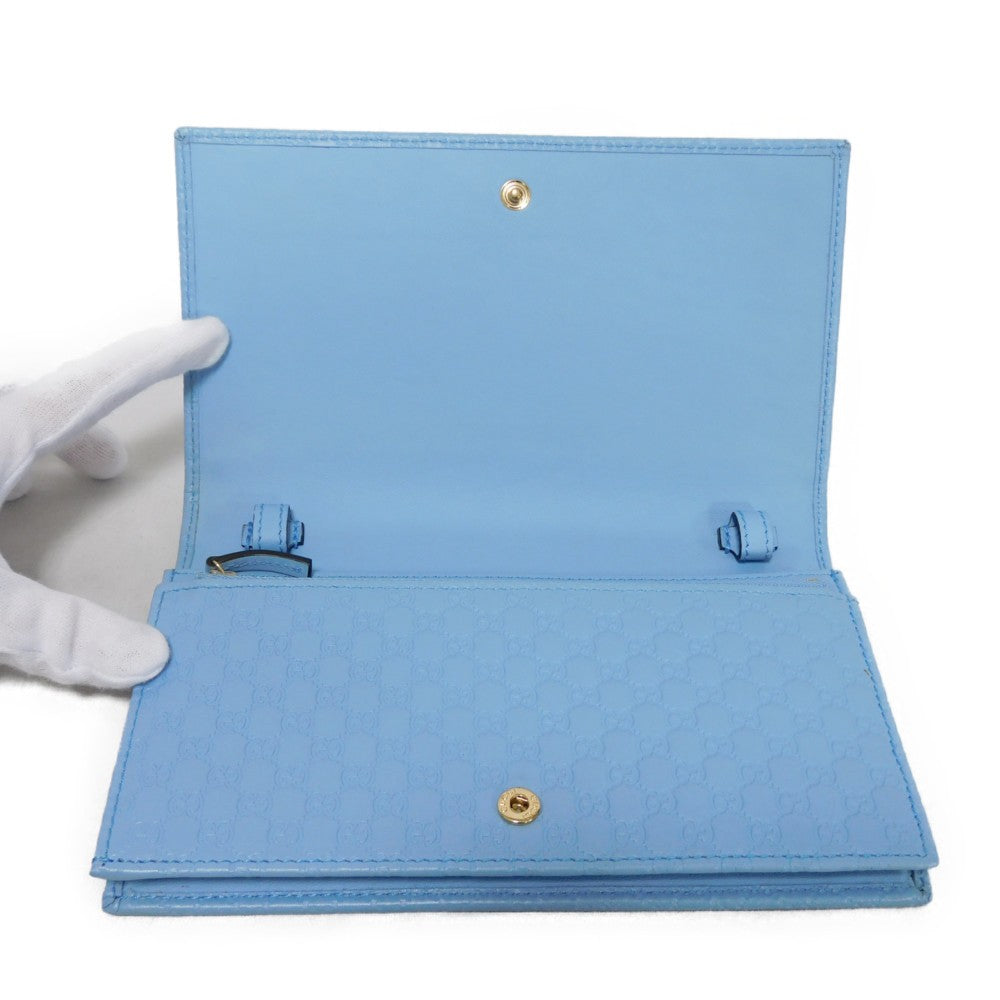 GUCCI Long Wallet Purse 466507 BMJ1G 4503 GG striped leather Light blue logo double G pastel unused Micro GG Shima Guccissima Shoulder Wallet unisex(Unisex) Used Authentic