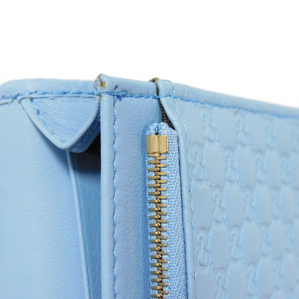 GUCCI Long Wallet Purse 466507 BMJ1G 4503 GG striped leather Light blue logo double G pastel unused Micro GG Shima Guccissima Shoulder Wallet unisex(Unisex) Used Authentic