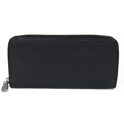 LOUIS VUITTON Long Wallet Purse N63548 Anfini Leather (Damie embossed) onyx Black New Zip Around RFID Damier Anfini Zippy Wallet Vertical mens Used Authentic