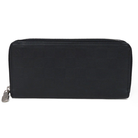 LOUIS VUITTON Long Wallet Purse N63548 Anfini Leather (Damie embossed) onyx Black New Zip Around RFID Damier Anfini Zippy Wallet Vertical mens Used Authentic
