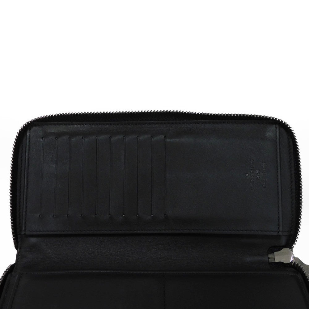 LOUIS VUITTON Long Wallet Purse N63548 Anfini Leather (Damie embossed) onyx Black New Zip Around RFID Damier Anfini Zippy Wallet Vertical mens Used Authentic