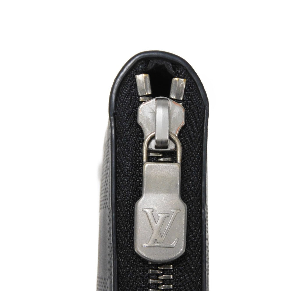 LOUIS VUITTON Long Wallet Purse N63548 Anfini Leather (Damie embossed) onyx Black New Zip Around RFID Damier Anfini Zippy Wallet Vertical mens Used Authentic