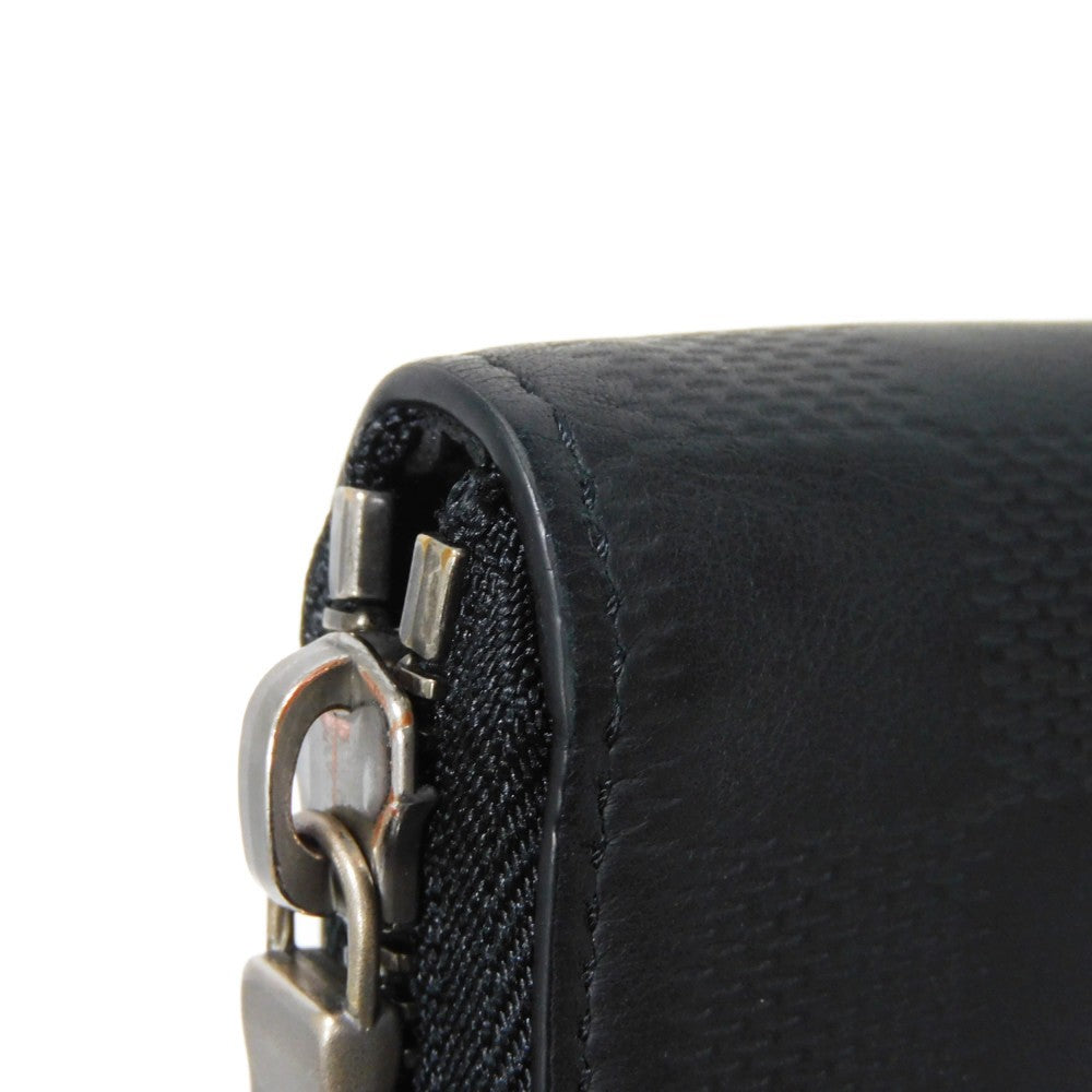 LOUIS VUITTON Long Wallet Purse N63548 Anfini Leather (Damie embossed) onyx Black New Zip Around RFID Damier Anfini Zippy Wallet Vertical mens Used Authentic