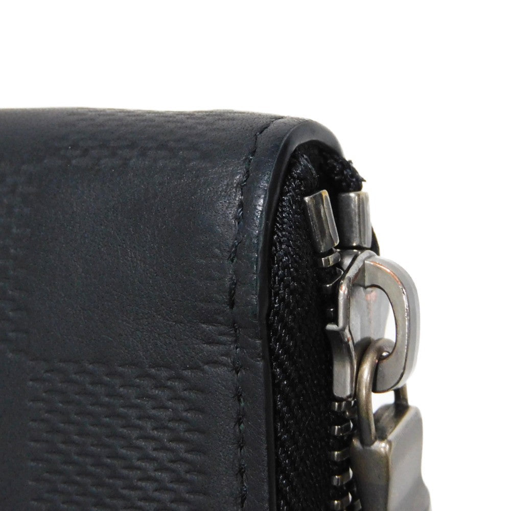 LOUIS VUITTON Long Wallet Purse N63548 Anfini Leather (Damie embossed) onyx Black New Zip Around RFID Damier Anfini Zippy Wallet Vertical mens Used Authentic