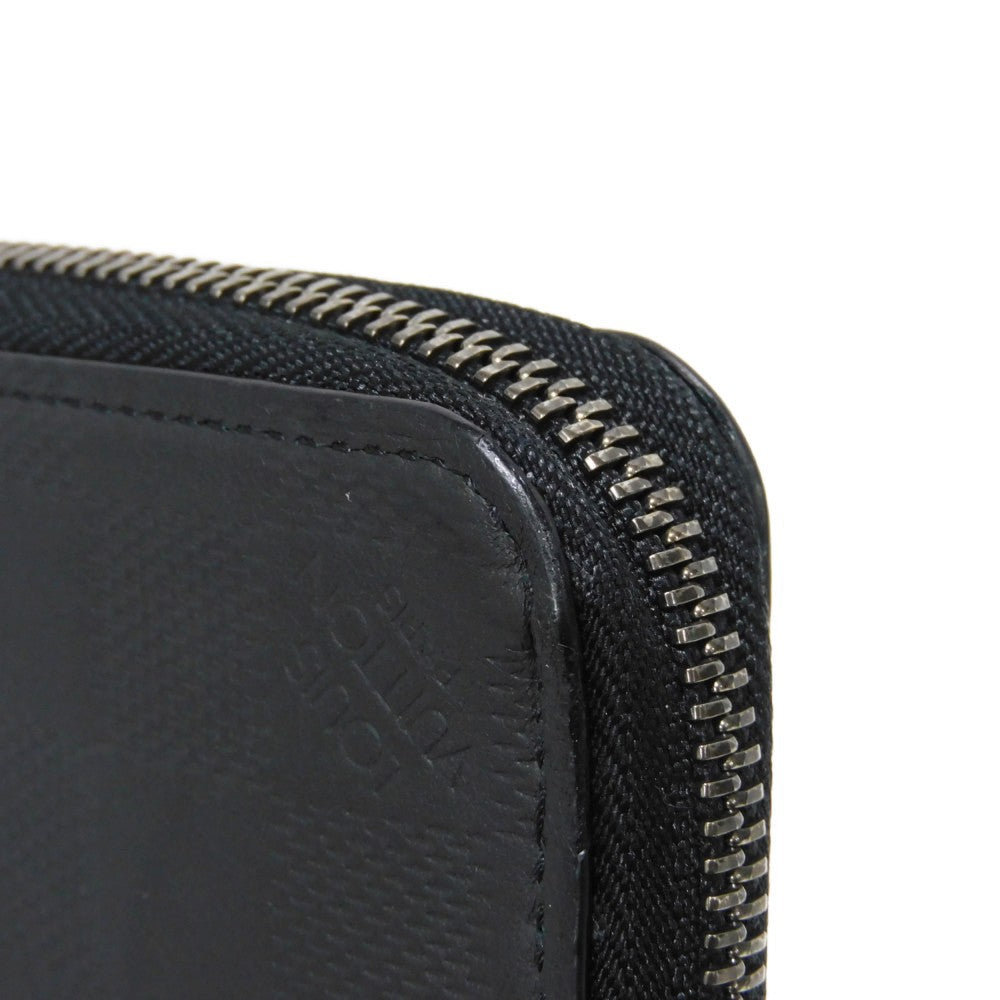 LOUIS VUITTON Long Wallet Purse N63548 Anfini Leather (Damie embossed) onyx Black New Zip Around RFID Damier Anfini Zippy Wallet Vertical mens Used Authentic