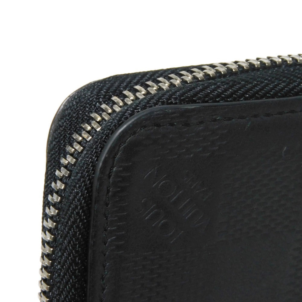 LOUIS VUITTON Long Wallet Purse N63548 Anfini Leather (Damie embossed) onyx Black New Zip Around RFID Damier Anfini Zippy Wallet Vertical mens Used Authentic