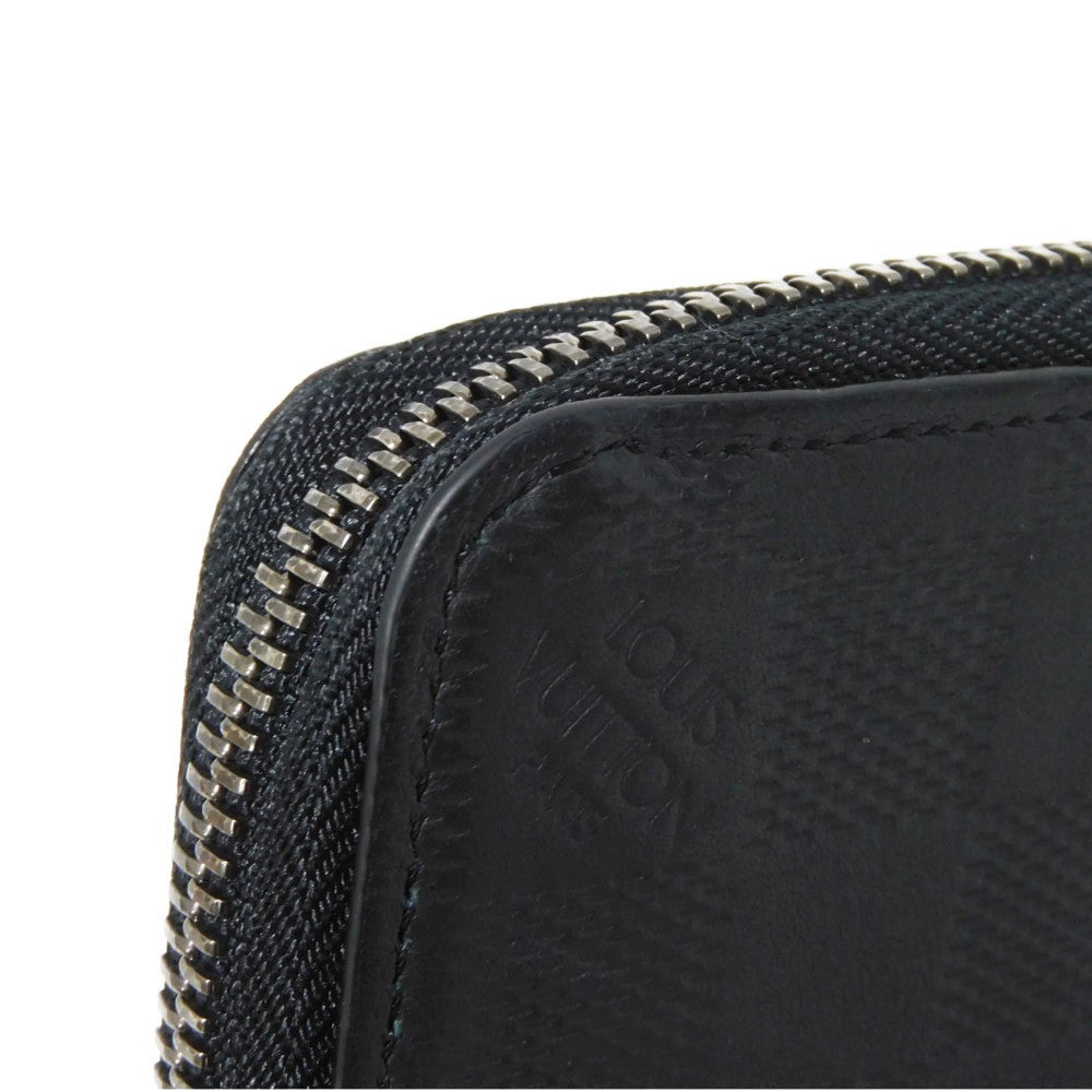 LOUIS VUITTON Long Wallet Purse N63548 Anfini Leather (Damie embossed) onyx Black New Zip Around RFID Damier Anfini Zippy Wallet Vertical mens Used Authentic