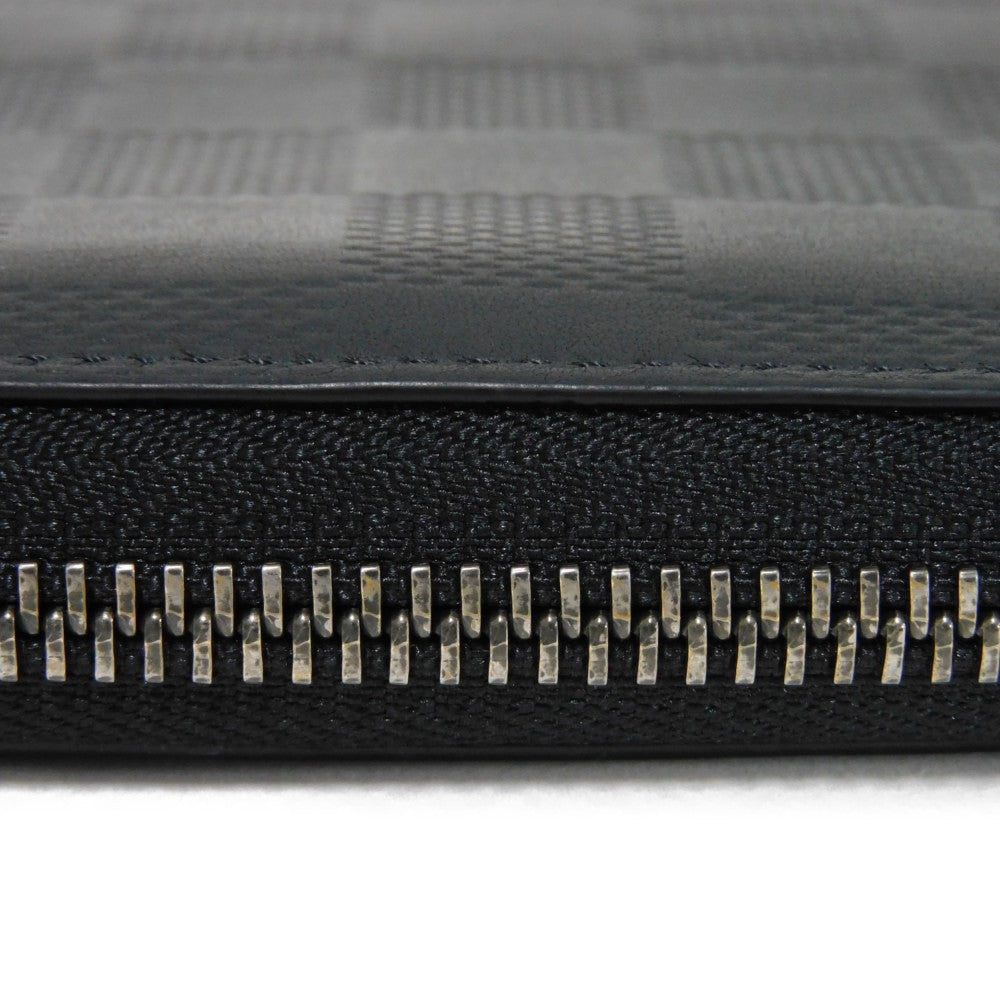LOUIS VUITTON Long Wallet Purse N63548 Anfini Leather (Damie embossed) onyx Black New Zip Around RFID Damier Anfini Zippy Wallet Vertical mens Used Authentic
