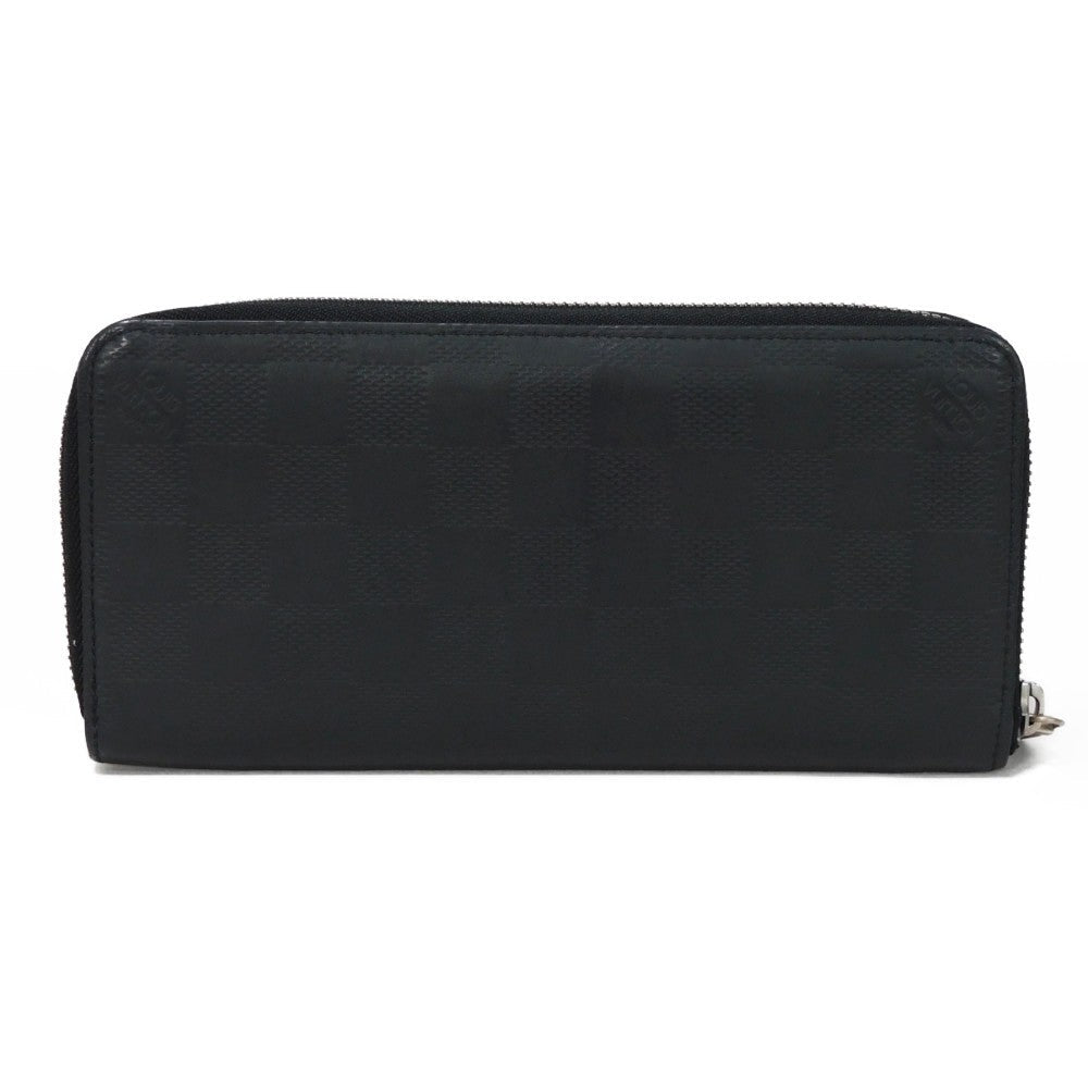 LOUIS VUITTON Long Wallet Purse N63548 Anfini Leather (Damie embossed) onyx Black New Zip Around RFID Damier Anfini Zippy Wallet Vertical mens Used Authentic