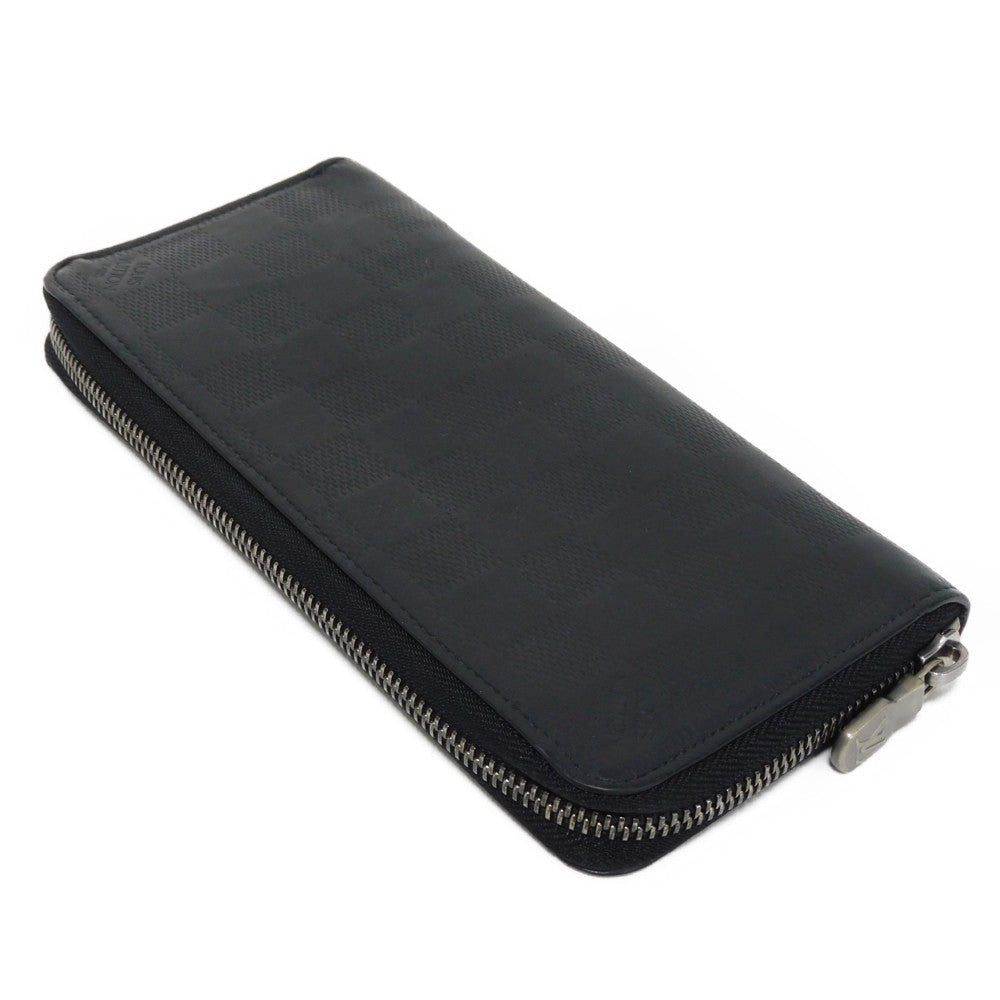 LOUIS VUITTON Long Wallet Purse N63548 Anfini Leather (Damie embossed) onyx Black New Zip Around RFID Damier Anfini Zippy Wallet Vertical mens Used Authentic