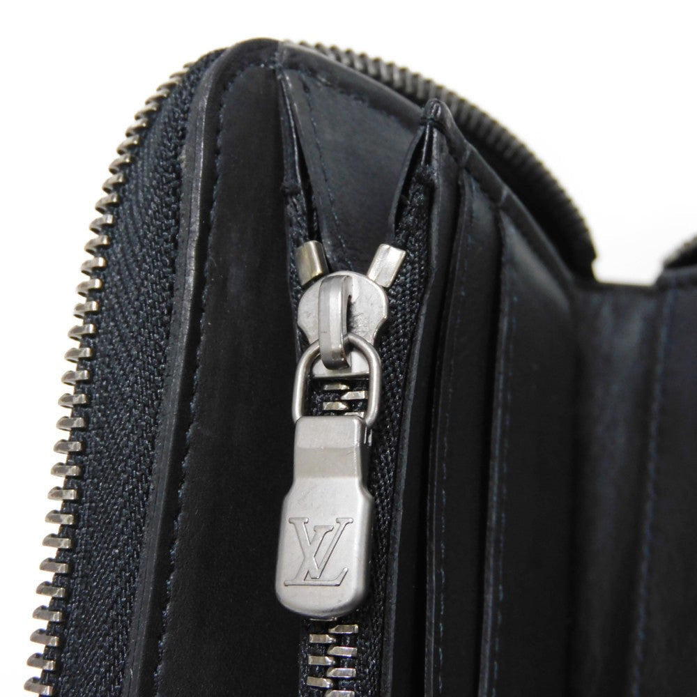 LOUIS VUITTON Long Wallet Purse N63548 Anfini Leather (Damie embossed) onyx Black New Zip Around RFID Damier Anfini Zippy Wallet Vertical mens Used Authentic