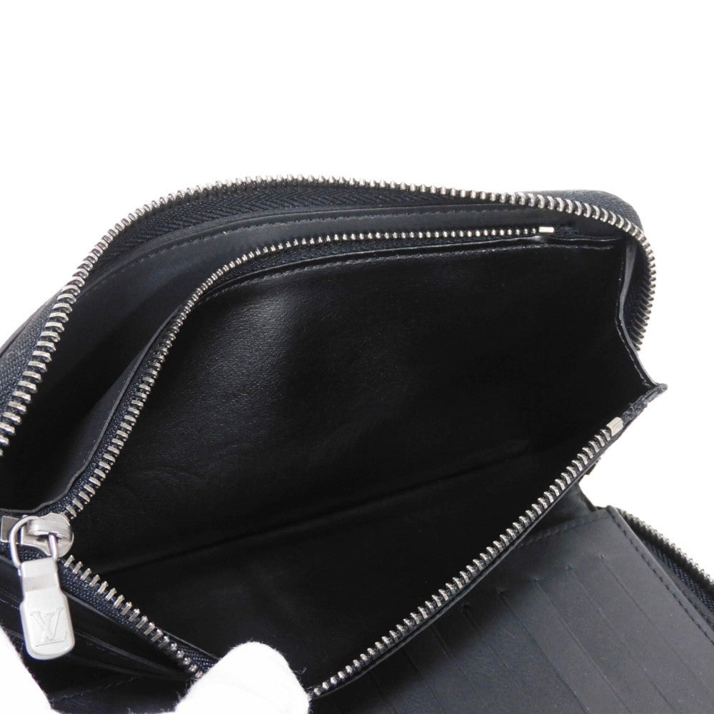 LOUIS VUITTON Long Wallet Purse N63548 Anfini Leather (Damie embossed) onyx Black New Zip Around RFID Damier Anfini Zippy Wallet Vertical mens Used Authentic