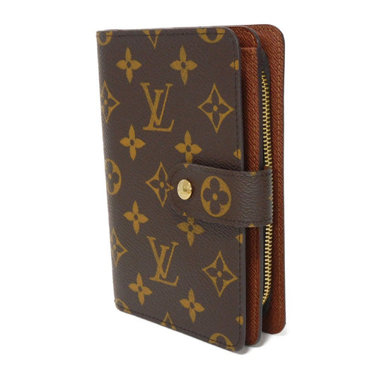 LOUIS VUITTON Bifold Wallet M61207 Monogram canvas x grain leather Armagnac LV logo flower passport cover in good condition Monogram Porto Papier Zip unisex(Unisex) Used Authentic