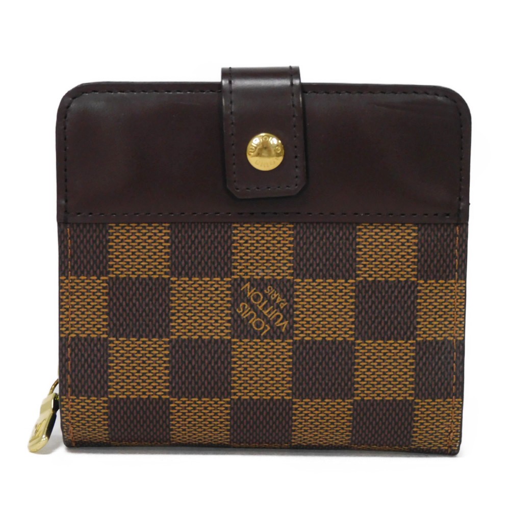 LOUIS VUITTON Bifold Wallet N61668 Damier canvas x cowhide leather x grain leather Ebene logo brown snap button billfold card case coin case Damier Compact zip unisex(Unisex) Used Authentic
