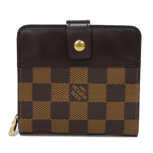LOUIS VUITTON Bifold Wallet N61668 Damier canvas x cowhide leather x grain leather Ebene logo brown snap button billfold card case coin case Damier Compact zip unisex(Unisex) Used Authentic