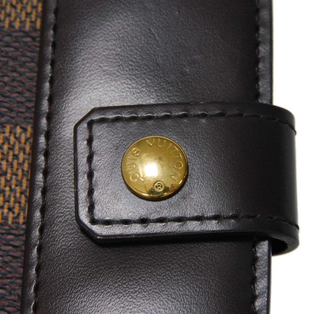 LOUIS VUITTON Bifold Wallet N61668 Damier canvas x cowhide leather x grain leather Ebene logo brown snap button billfold card case coin case Damier Compact zip unisex(Unisex) Used Authentic