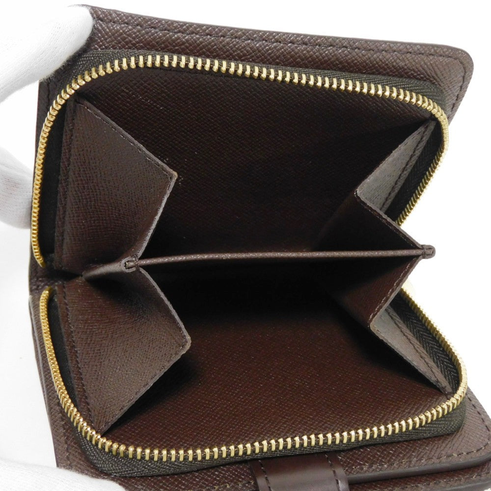 LOUIS VUITTON Bifold Wallet N61668 Damier canvas x cowhide leather x grain leather Ebene logo brown snap button billfold card case coin case Damier Compact zip unisex(Unisex) Used Authentic
