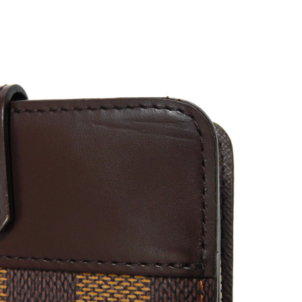 LOUIS VUITTON Bifold Wallet N61668 Damier canvas x cowhide leather x grain leather Ebene logo brown snap button billfold card case coin case Damier Compact zip unisex(Unisex) Used Authentic