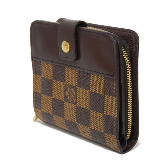 LOUIS VUITTON Bifold Wallet N61668 Damier canvas x cowhide leather x grain leather Ebene logo brown snap button billfold card case coin case Damier Compact zip unisex(Unisex) Used Authentic
