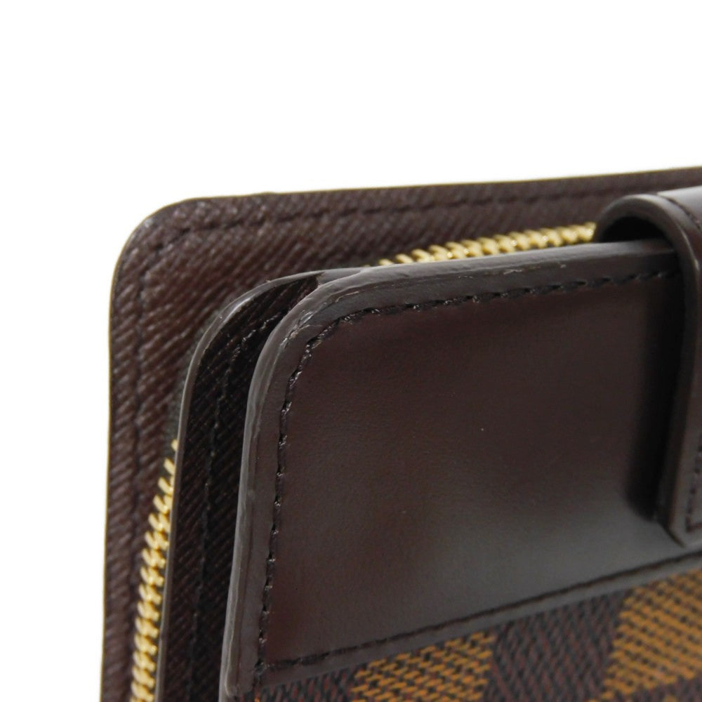 LOUIS VUITTON Bifold Wallet N61668 Damier canvas x cowhide leather x grain leather Ebene logo brown snap button billfold card case coin case Damier Compact zip unisex(Unisex) Used Authentic