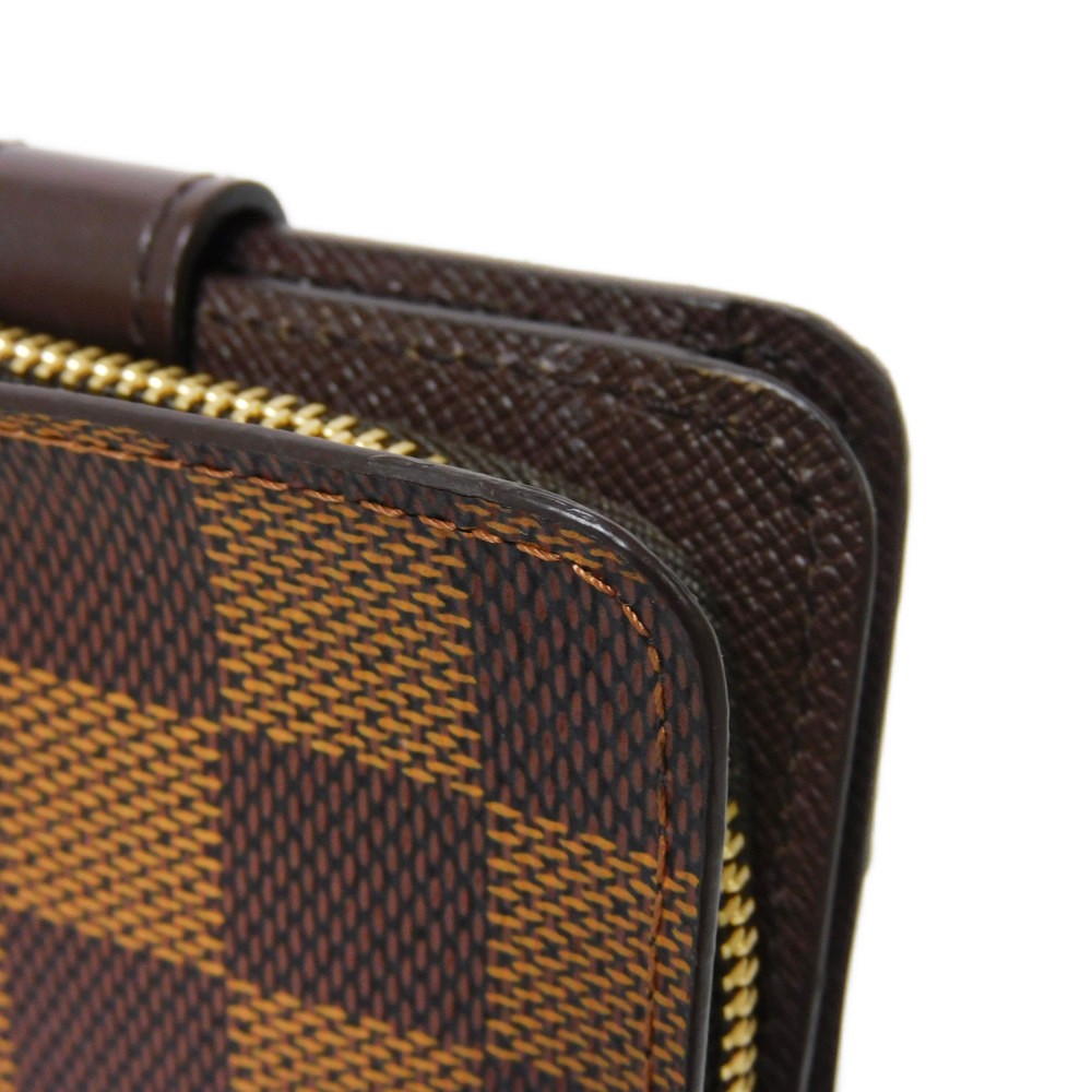 LOUIS VUITTON Bifold Wallet N61668 Damier canvas x cowhide leather x grain leather Ebene logo brown snap button billfold card case coin case Damier Compact zip unisex(Unisex) Used Authentic