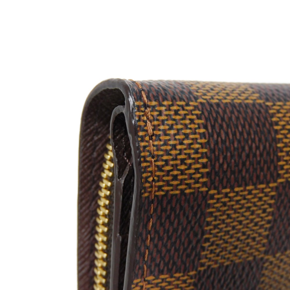 LOUIS VUITTON Bifold Wallet N61668 Damier canvas x cowhide leather x grain leather Ebene logo brown snap button billfold card case coin case Damier Compact zip unisex(Unisex) Used Authentic
